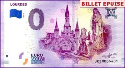 !!! RARR : 0 EURO SOUVENIR - FRANTA , LOURDES , SANCTUARUL - 2019.2 - UNC // NU TRIMIT PRIN CURIER foto