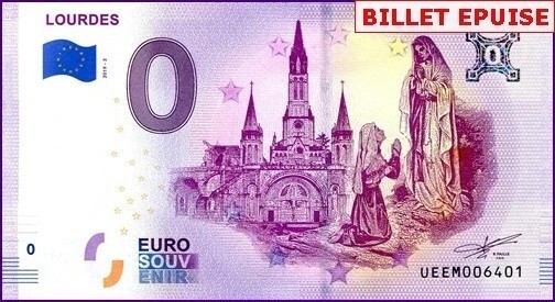 !!! RARR : 0 EURO SOUVENIR - FRANTA , LOURDES , SANCTUARUL - 2019.2 - UNC // NU TRIMIT PRIN CURIER
