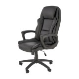 Scaun directorial HM Mario, piele ecologica, roti pivotante, mecanism de balans, roti de cauciuc, sarcina maxima 100 kg, negru