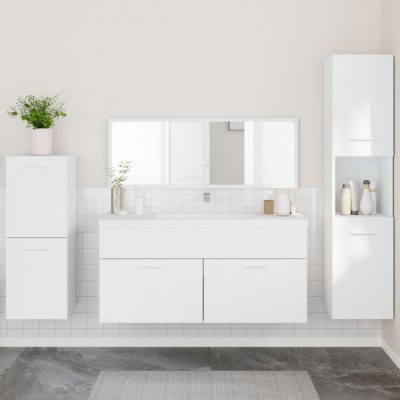 Set mobilier de baie, 4 piese, alb, lemn prelucrat foto