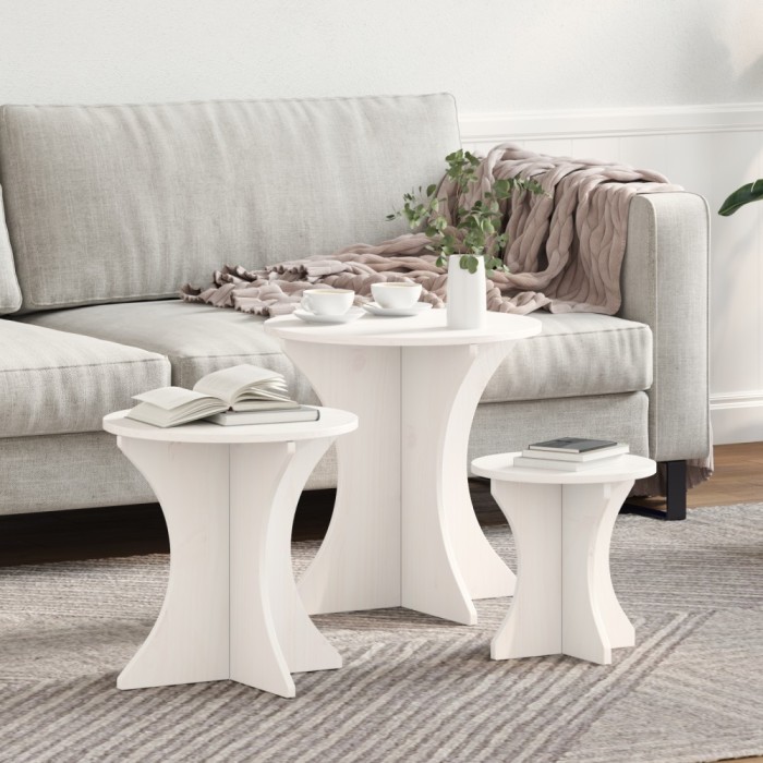 Set de măsuțe de cafea 3 pcs Alb 46 x 46 x 47 cm