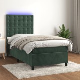 Cumpara ieftin Pat continental cu saltea și LED verde &icirc;nchis 80x200 cm catifea
