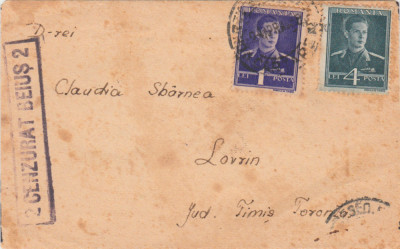 1943 Romania - Plic liliput circulat la Lovrin cu stampila de cenzura BEIUS 2 foto