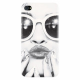 Husa silicon pentru Apple Iphone 4 / 4S, Black And White Portrait Blonde Model In Fashion Sunglasses