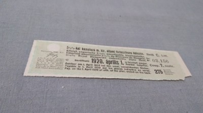 CUPOANE DE TREZORERIE CU REDUCERE 1920 UNGARIA foto