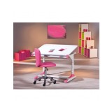 Birou ergonomic pentru copii HM Collorido, inaltime reglabila, unghi inclinare ajustabil, cadru metalic, MDF, 100x66x69-84 cm, alb
