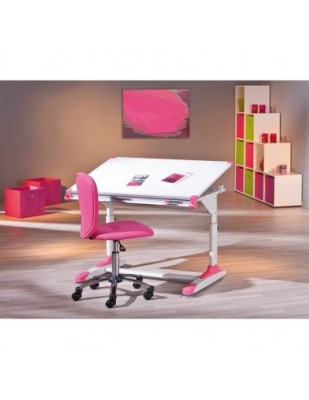 Birou ergonomic pentru copii HM Collorido, inaltime reglabila, unghi inclinare ajustabil, cadru metalic, MDF, 100x66x69-84 cm, alb foto