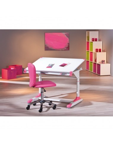 Birou ergonomic pentru copii HM Collorido, inaltime reglabila, unghi inclinare ajustabil, cadru metalic, MDF, 100x66x69-84 cm, alb