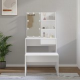 Set măsuță de toaletă cu LED, alb, lemn prelucrat