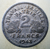 1.114 FRANTA VICHY WWII 2 FRANCS FRANCI 1943, Europa, Aluminiu