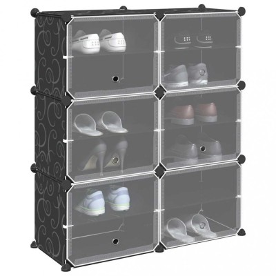 vidaXL Organizator cub de depozitare cu 6 cuburi și uși PP negru foto