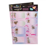 Set Etichete Autocolante, Puffy Glitter, Modele Inimi, Stele, Unicorn, Multicolor, 16 Bucăți