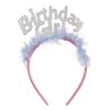 Bentiță Carnaval Birthday Girl, Tul Roz Bleu, Glitter Argintiu, Oem