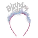 Bentiță Carnaval Birthday Girl, Tul Roz Bleu, Glitter Argintiu, Oem