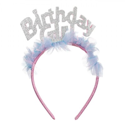 Bentiță Carnaval Birthday Girl, Tul Roz Bleu, Glitter Argintiu foto