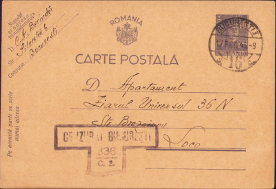 HST CP343 Carte poștală cenzurată 1943 C A Berindei către Ziarul Universul foto