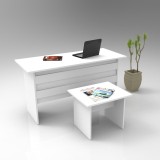 Cumpara ieftin Set de mobilier de birou Serdar, Alb - Nuc - Stejar, Birou - Masuta