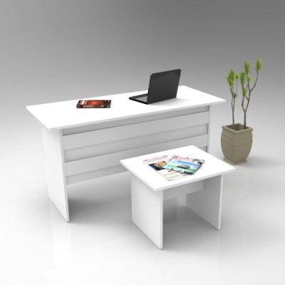 Set de mobilier de birou Serdar, Alb - Nuc - Stejar, Birou - Masuta foto