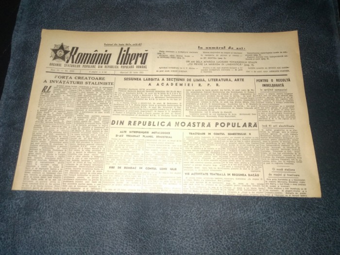 ZIARUL ROMANIA LIBERA 20 IUNIE 1951