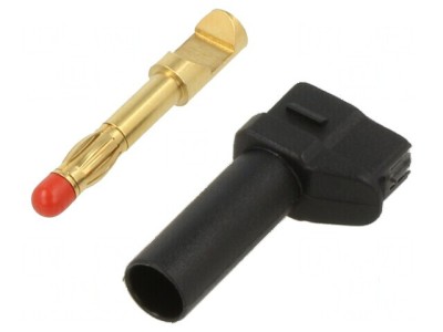 Conector banană 4mm 32A negru unghiat cu izolație foto