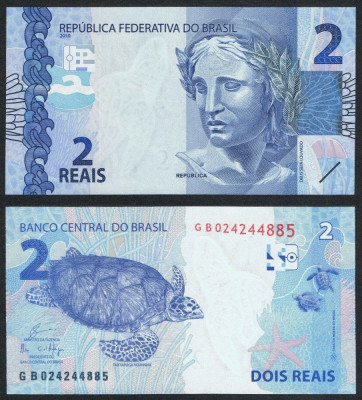 BRAZILIA █ bancnota █ 2 Reais █ 2010 (2019) █ P-252e █ UNC █ necirculata foto