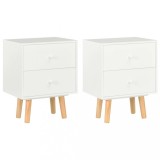 vidaXL Noptiere, 2 buc., alb, 40 x 30 x 50 cm, lemn masiv de pin 285224