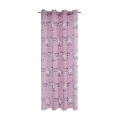 Perdea Decorativa cu Inele Voal Roz cu Model Unicorn 140x260cm foto
