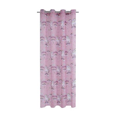 Perdea Decorativa cu Inele Voal Roz cu Model Unicorn 140x260cm foto