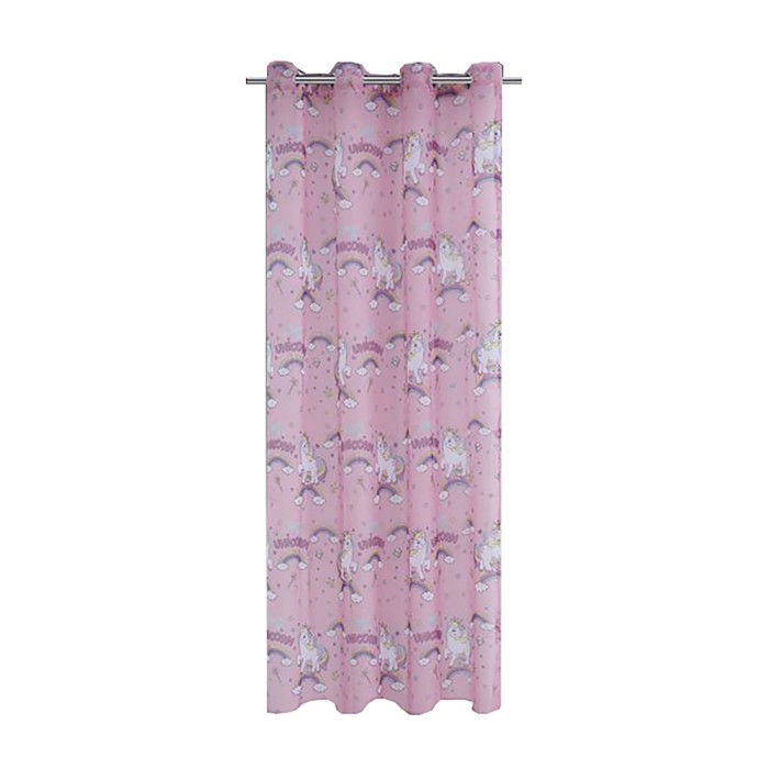 Perdea Decorativa cu Inele Voal Roz cu Model Unicorn 140x260cm