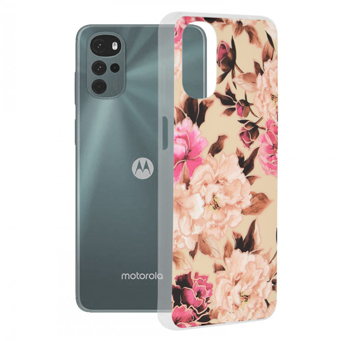 Techsuit - Marble Series - Motorola Moto G22,roz cu flori