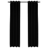 Perdele opace, aspect panza, ocheti, 2 buc., negru, 140x245 cm