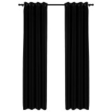 Cumpara ieftin Perdele opace, aspect panza, ocheti, 2 buc., negru, 140x245 cm