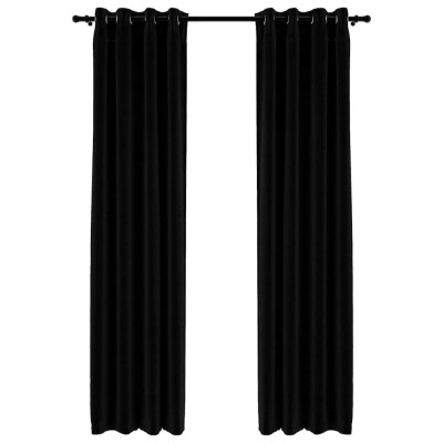 Perdele opace, aspect panza, ocheti, 2 buc., negru, 140x245 cm foto