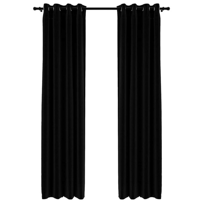 Perdele opace, aspect panza, ocheti, 2 buc., negru, 140x245 cm