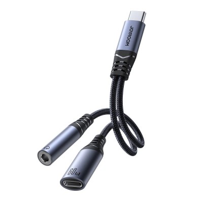 Cablu Audio USB-C - 3.5mm / USB-C Joyroom SY-C02, 0.14m, Negru foto
