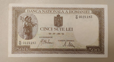 Rom&amp;acirc;nia - 500 Lei (aprilie 1942) filigram orizontal sV/10 0121183 foto