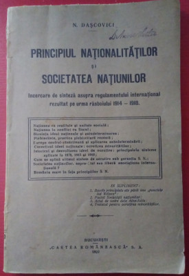 N. Dascovici / PRINCIPIUL NATIONALITATILOR ȘI SOCIETATEA NAȚIUNILOR - 1922 foto