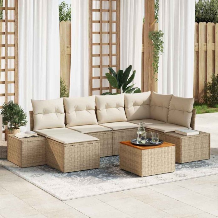 vidaXL Set de canapele pentru grădină 7 pcs Bej și alb 3356650
