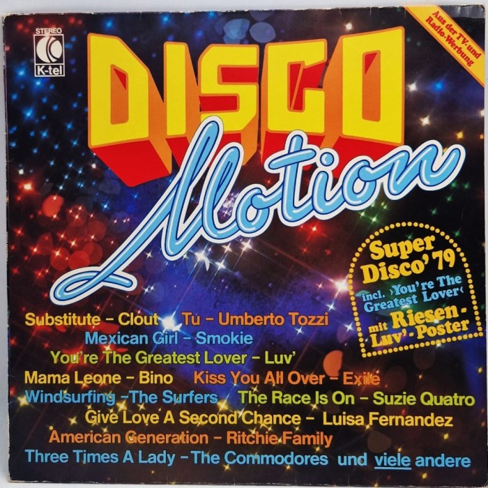 Various &lrm;&ndash; Disco Motion NM / VG+ vinil Lp disc K-tel Germania 1978 disco, euro pop