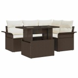 vidaXL Set de canapele pentru grădină cu pernă 5 pcs Maro Rattan poli