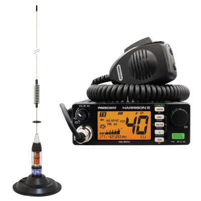 Kit Statie radio CB President HARRISON II ASC + Antena CB PNI ML70, lungime 70cm, 26-30MHz, 200W foto