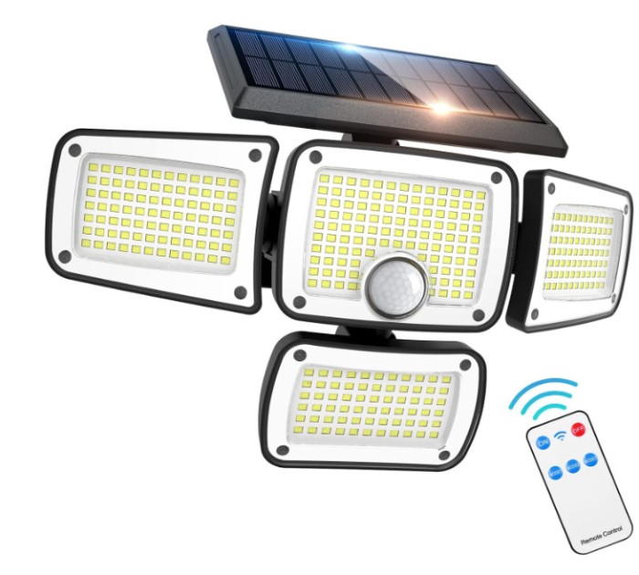 Соларна лампа 233LED, 2000 Lm, 3 режима на светене, дистанционно управление, 5 метра кабел