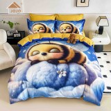 Cumpara ieftin Lenjerie de pat cu elastic,pat dublu,bumbac finet,6 piese, imprimeu 5D imprimeu albina adormita-A1225