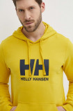 Helly Hansen hanorac de bumbac HH LOGO HOODIE bărbați, culoarea galben, cu glugă, cu imprimeu 33977