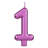 Lumanare Cifra 1 Tort Fucsia Metalizat CMCLASS Parafina 7cm Prima Aniversare