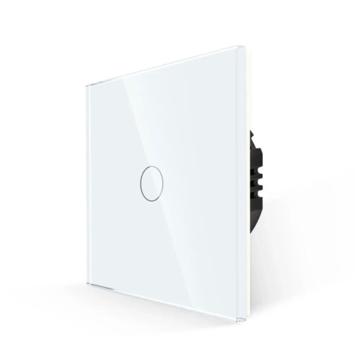 Intrerupator touch simplu cu indicator luminos, Luxion LXD-ST-101G-W, incastrat, rama din sticla inclusa, alb