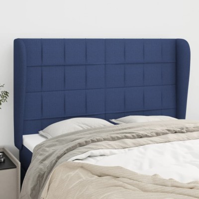 vidaXL Tăblie de pat cu aripioare, albastru, 147x23x118/128 cm, textil foto