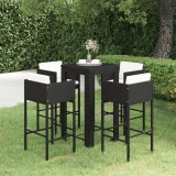 Cumpara ieftin Set mobilier bar de grădină cu perne, 5 piese, negru, poliratan