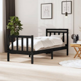 VidaXL Cadru de pat mic single, negru, 75x190 cm, lemn masiv