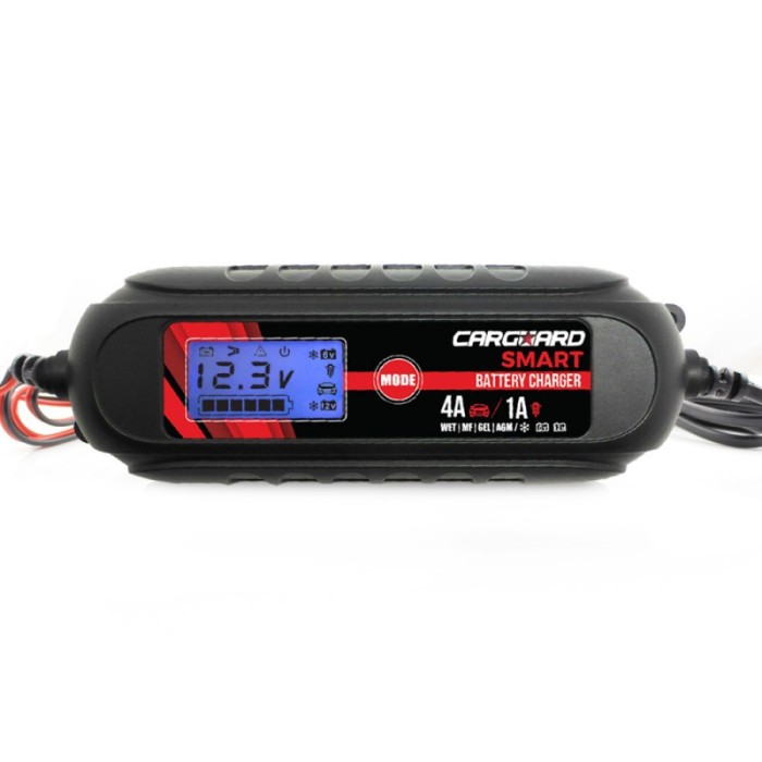 Redresor auto inteligent Carguard, 12 V, 4 A, 120 Ah, 10 nivele, ecran LCD